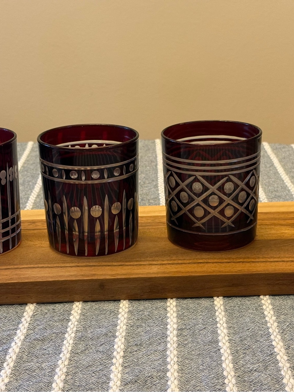 Williams Sonoma Ruby Red Etched Double Old Fashion glasses - Set of 4